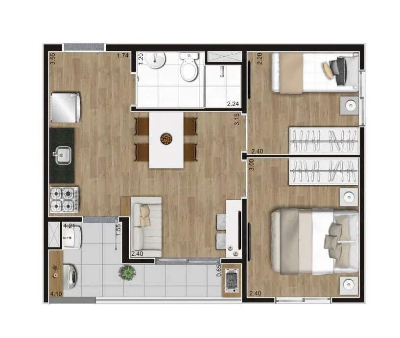 Planta da unidade Apartamento - T10101  - Gran Kazzas Nações Unidas - Fase 1