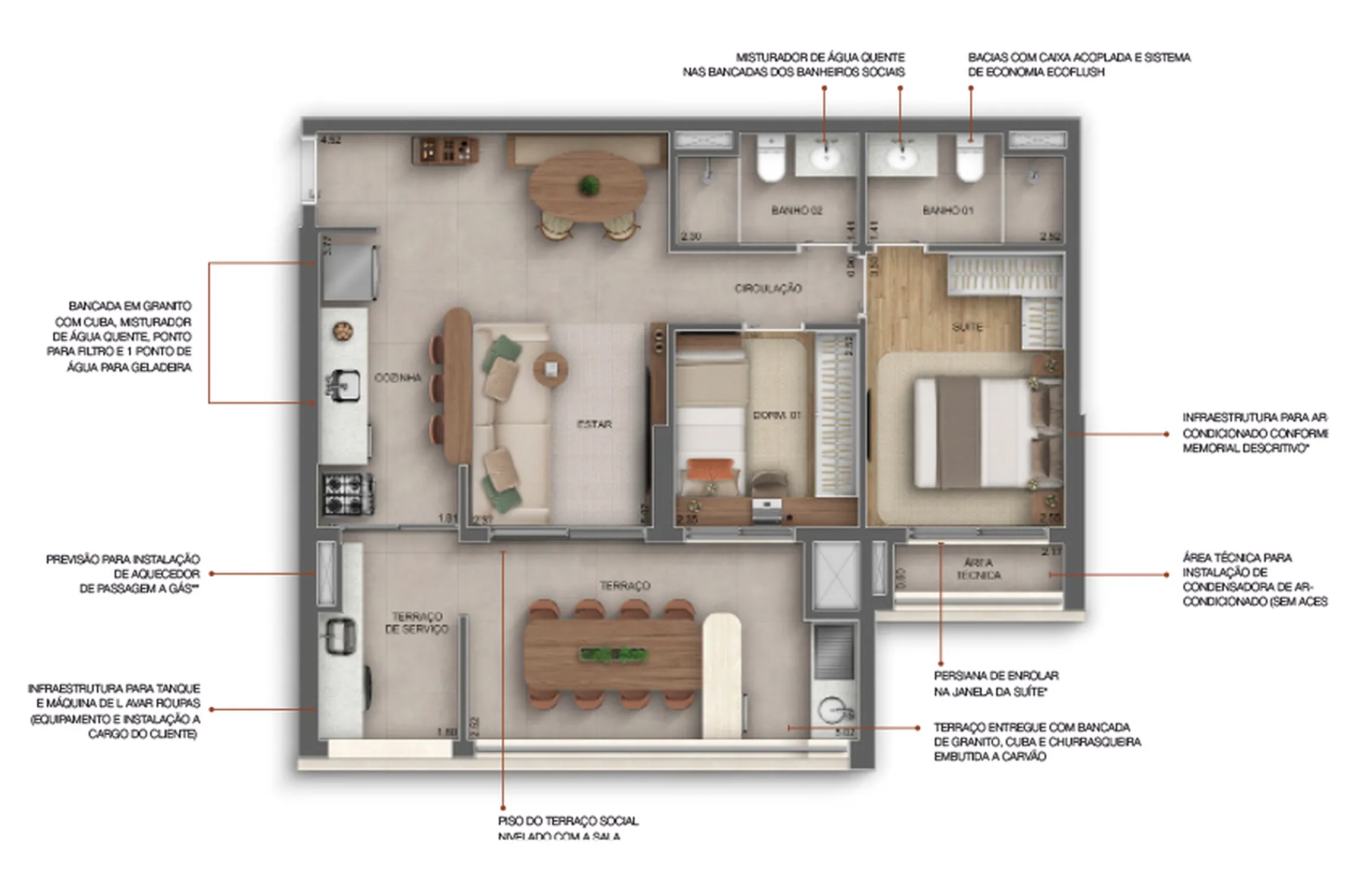 Planta da unidade Apartamento - Landmark Santa Cruz by Diálogo Residences