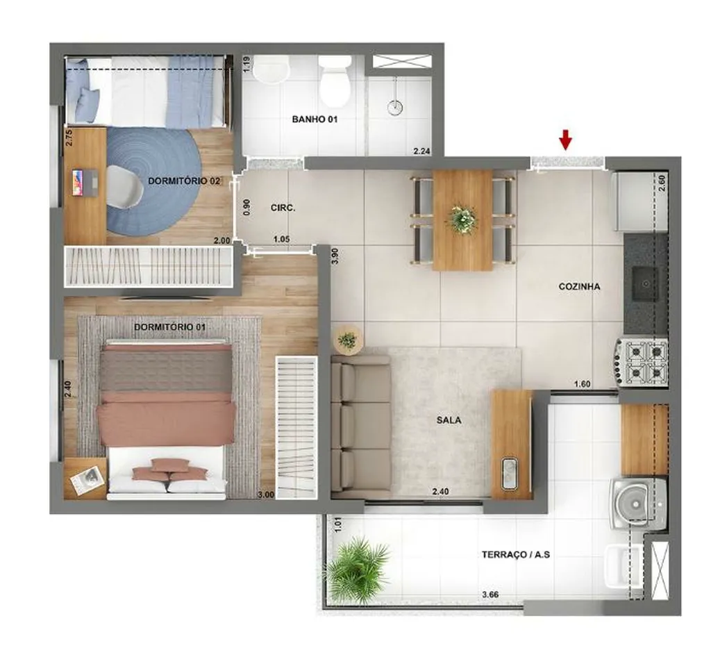Planta da unidade Apartamento - 2416 Torre A - Parque das Nações Condomínio Laguna