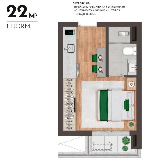 Planta da unidade Studio - 65  - Place Klabin Vie - Residencial