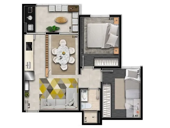 Planta da unidade Apartamento - SP1308  - Station Park Vila Ema - Residencial