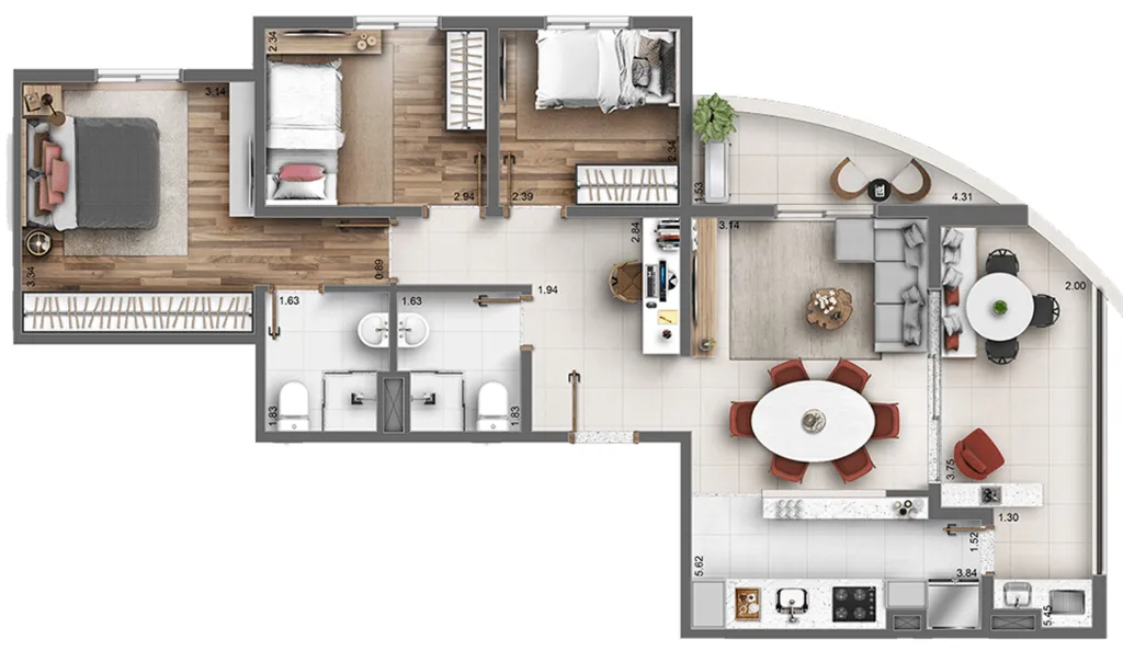 Planta da unidade Apartamento - 1004  - Vista 553
