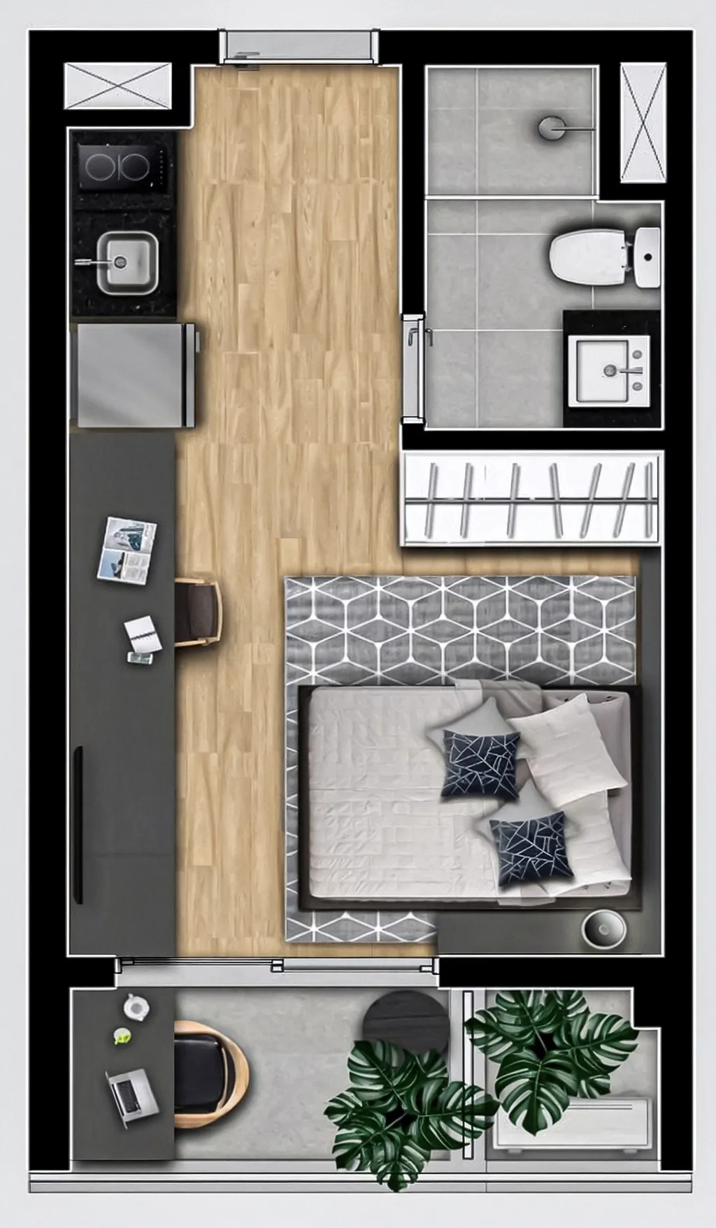 Planta da unidade Studio - U1704  - Vitacon Alameda Jaú - Residencial